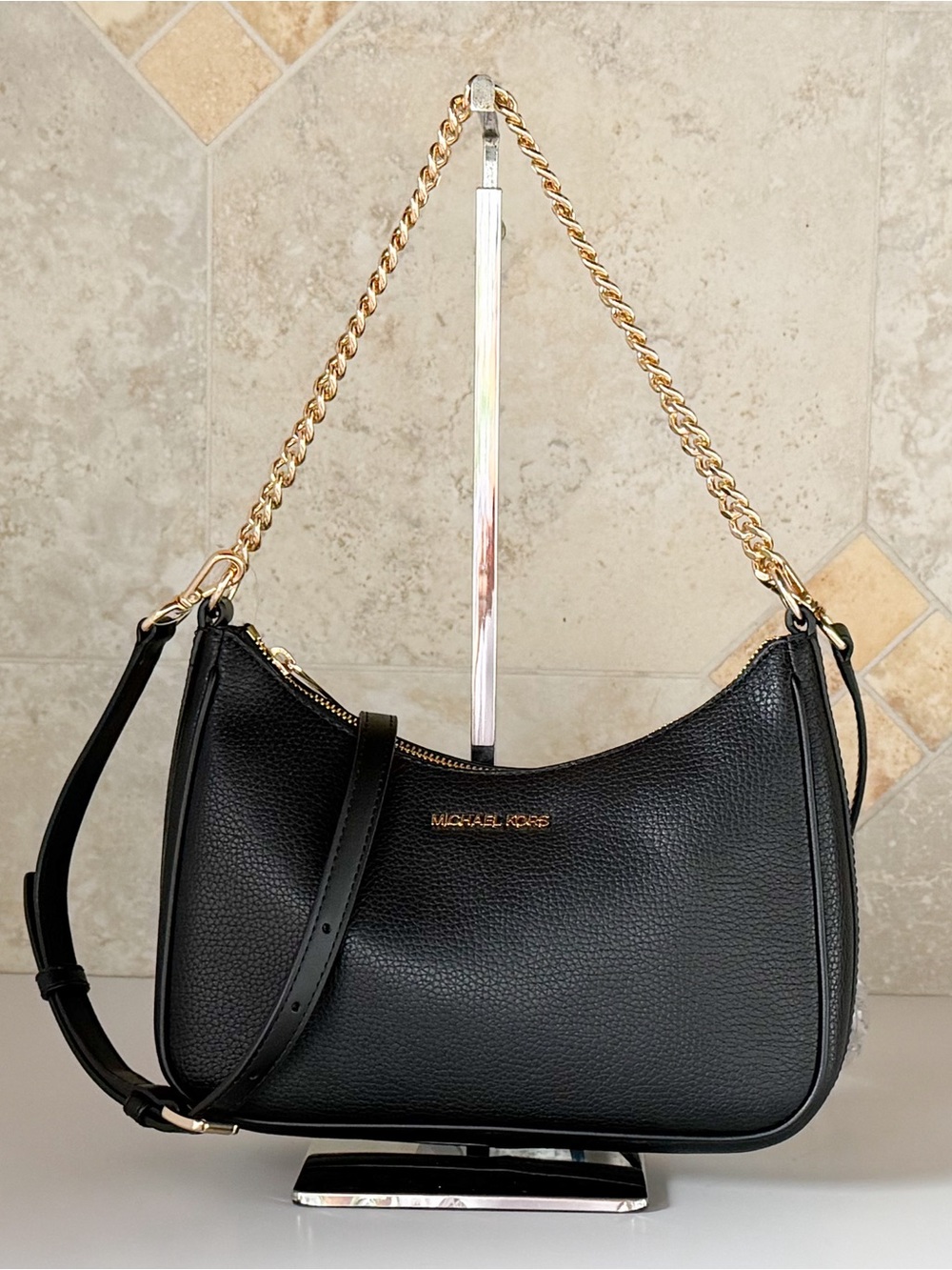 Michael Kors Jet Set Travel LG Pouchette Shoulder Chain Crossbody Bag Black - Picture 4 of 15